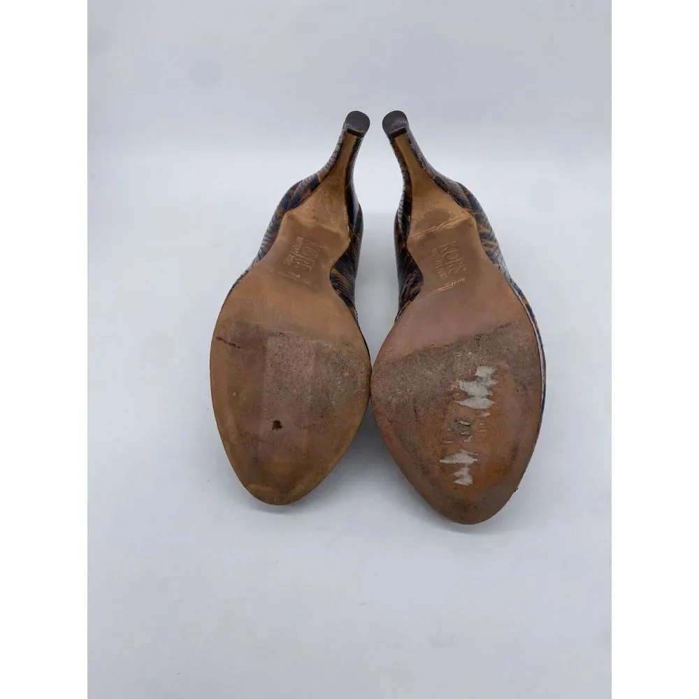 Kors By Michael Kors Shoes Womens 9M Brown Tiger Snake Print Peep Toe Pumps Heel - Picture 12 of 13